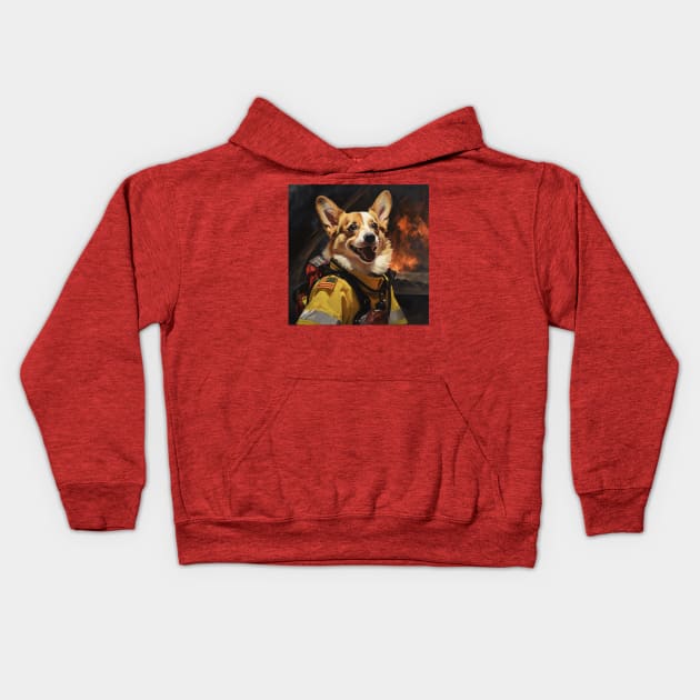 Firefighter Corgi Kids Hoodie by AtomicChonk